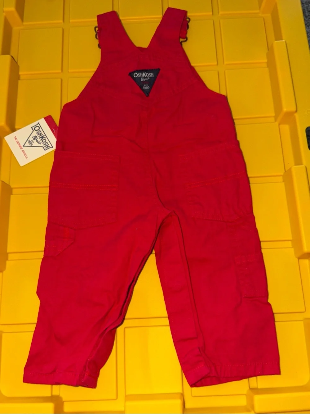 OshKosh B'gosh Bright Red Kids Overalls with Embroidered Chest NWT